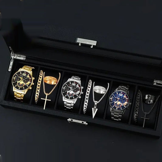 12-set Men's Watches Fashionable Multi-color Assortment Of Quartz Men's Watches