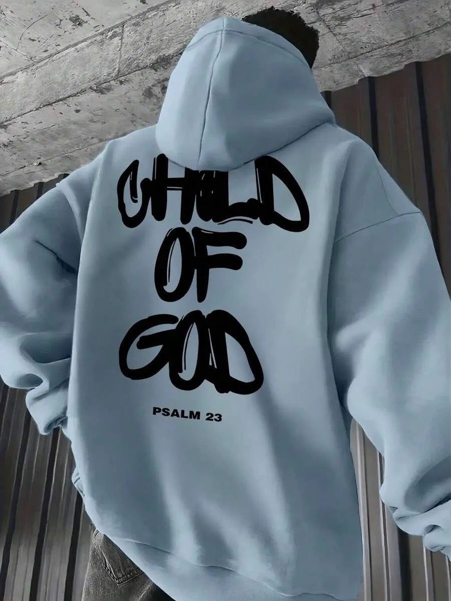 Mens Letter-Print Hoodie With Fleece-Lined Pullover Top