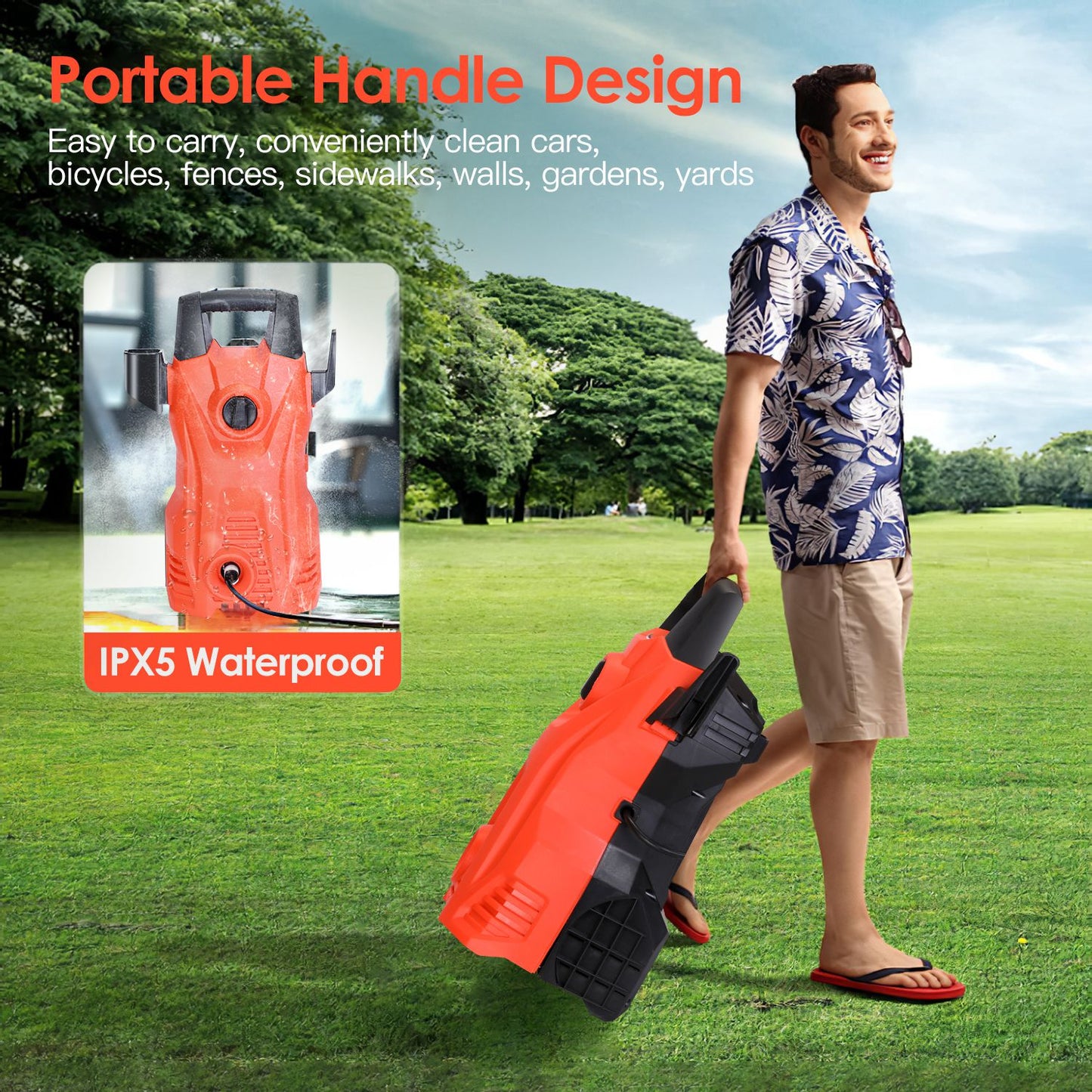 1Pc Electric High Pressure Washer 1740PSI  Powerful Car Washer Pressure Cleaner With Adjustable Spray Nozzle Soap Dispenser IPX5 Waterproof For Patio Garden Driveway
