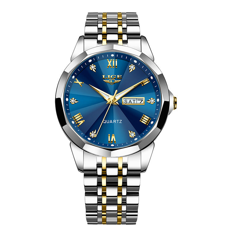 Mens Dual-calendar Waterproof Luminous Quartz Watch