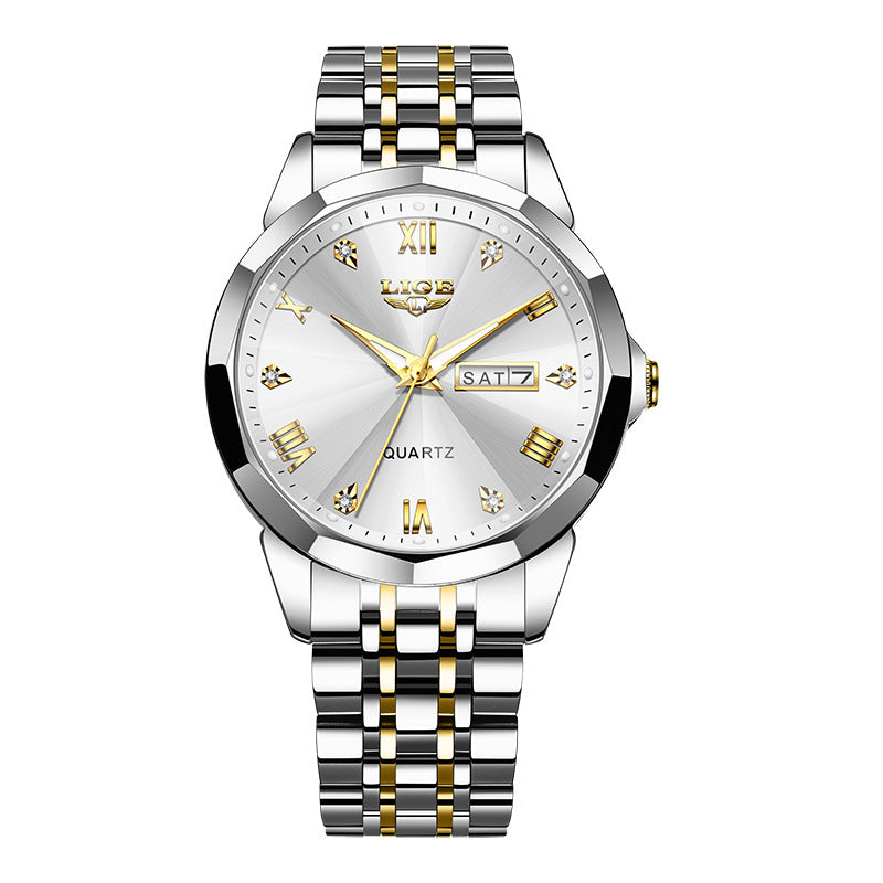 Mens Dual-calendar Waterproof Luminous Quartz Watch
